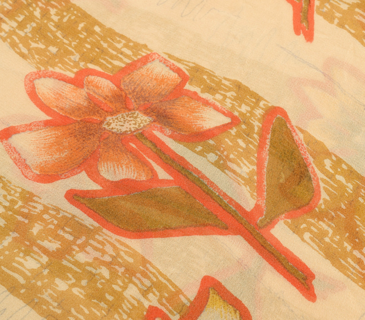 Sushila Vintage Cream Floral Saree 100% Pure Georgette Silk Printed Craft Fabric