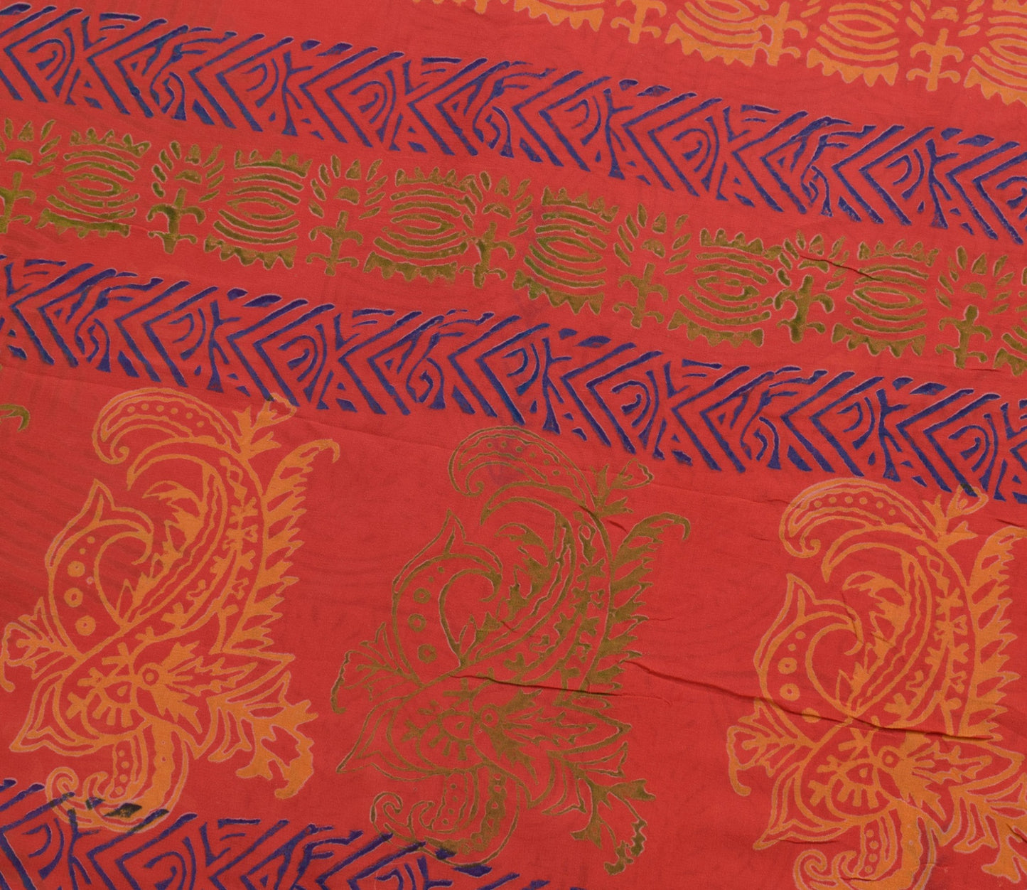 Sushila Vintage Dark Orange Saree 100% Pure Georgette Silk Printed Craft Fabric