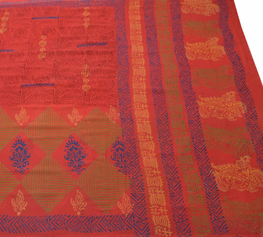 Sushila Vintage Dark Orange Saree 100% Pure Georgette Silk Printed Craft Fabric