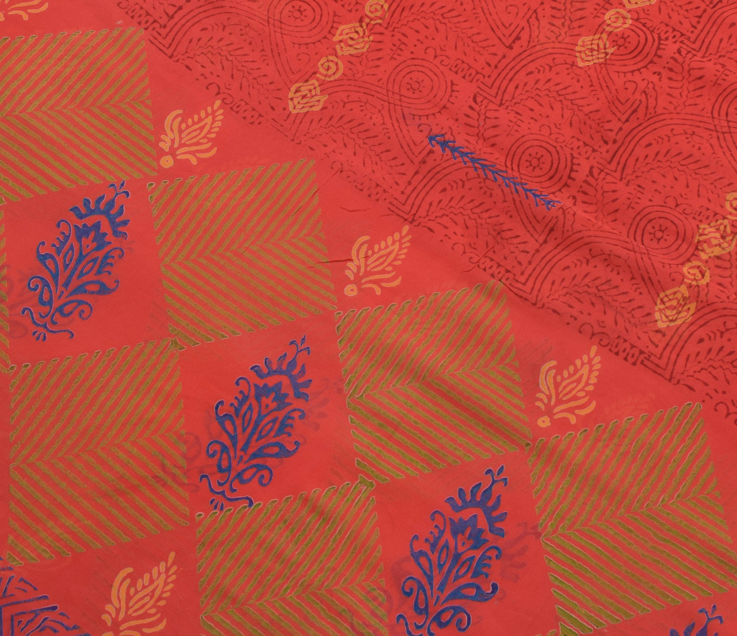 Sushila Vintage Dark Orange Saree 100% Pure Georgette Silk Printed Craft Fabric
