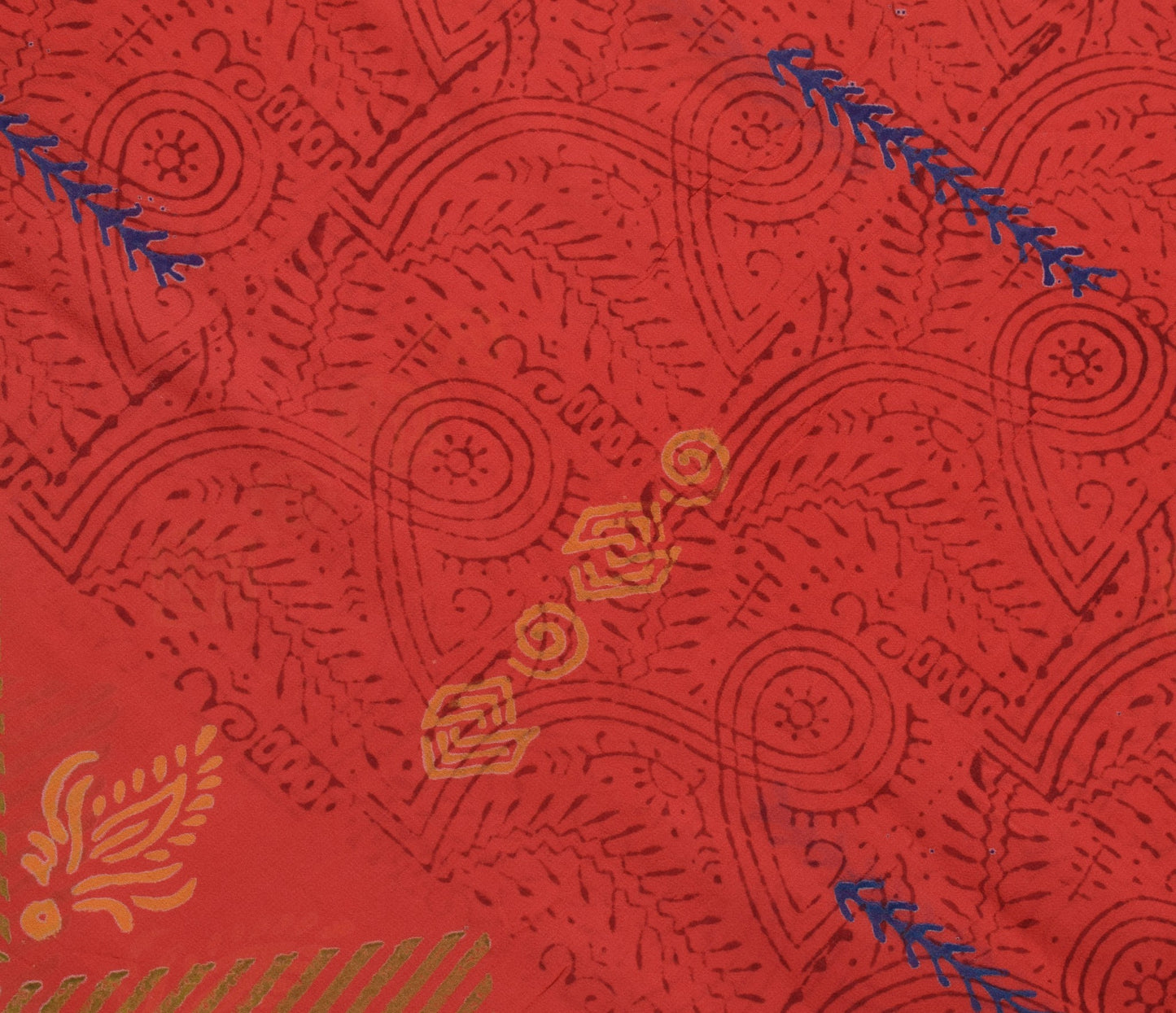 Sushila Vintage Dark Orange Saree 100% Pure Georgette Silk Printed Craft Fabric