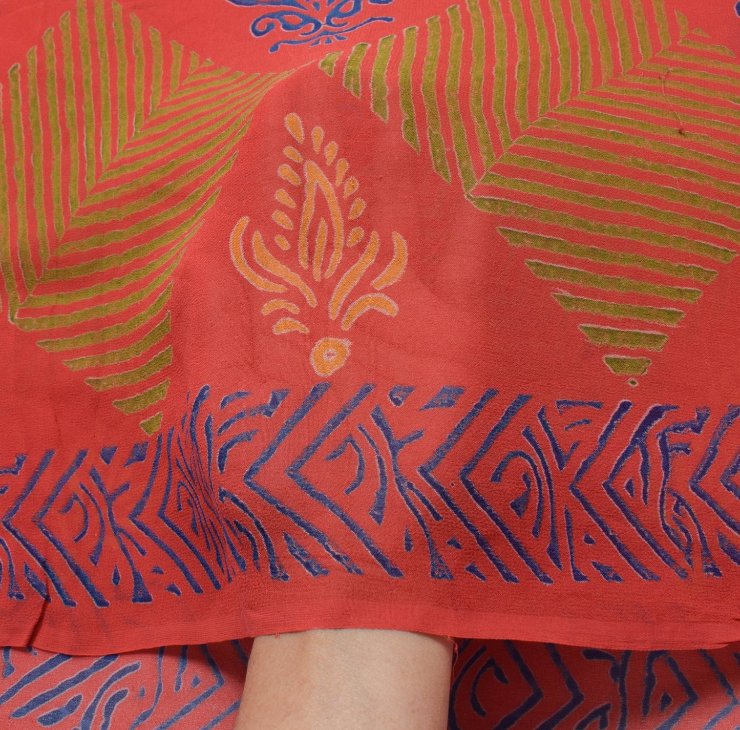 Sushila Vintage Dark Orange Saree 100% Pure Georgette Silk Printed Craft Fabric