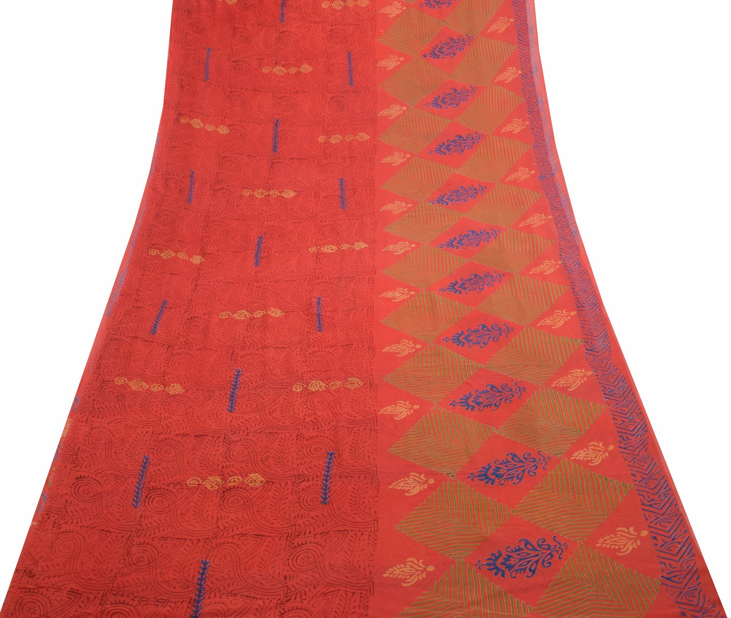 Sushila Vintage Dark Orange Saree 100% Pure Georgette Silk Printed Craft Fabric