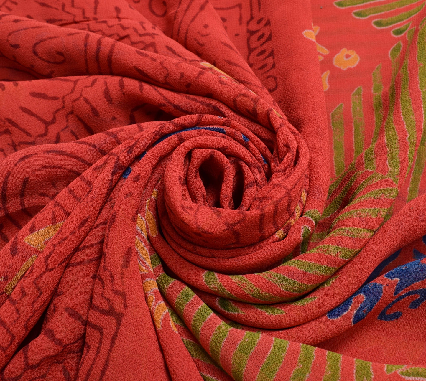 Sushila Vintage Dark Orange Saree 100% Pure Georgette Silk Printed Craft Fabric