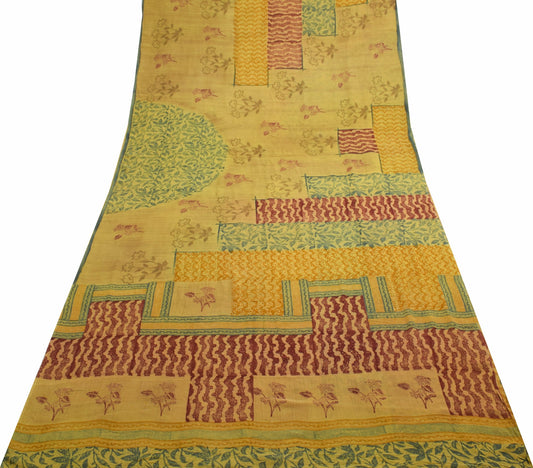 Sushila Vintage Multi-Color Saree 100% Pure Georgette Silk Printed Craft Fabric