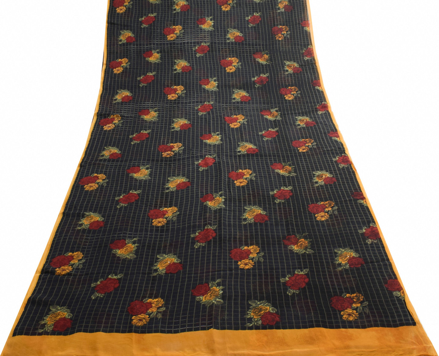 Sushila Vintage Floral Black Saree 100% Pure Georgette Silk Printed Craft Fabric