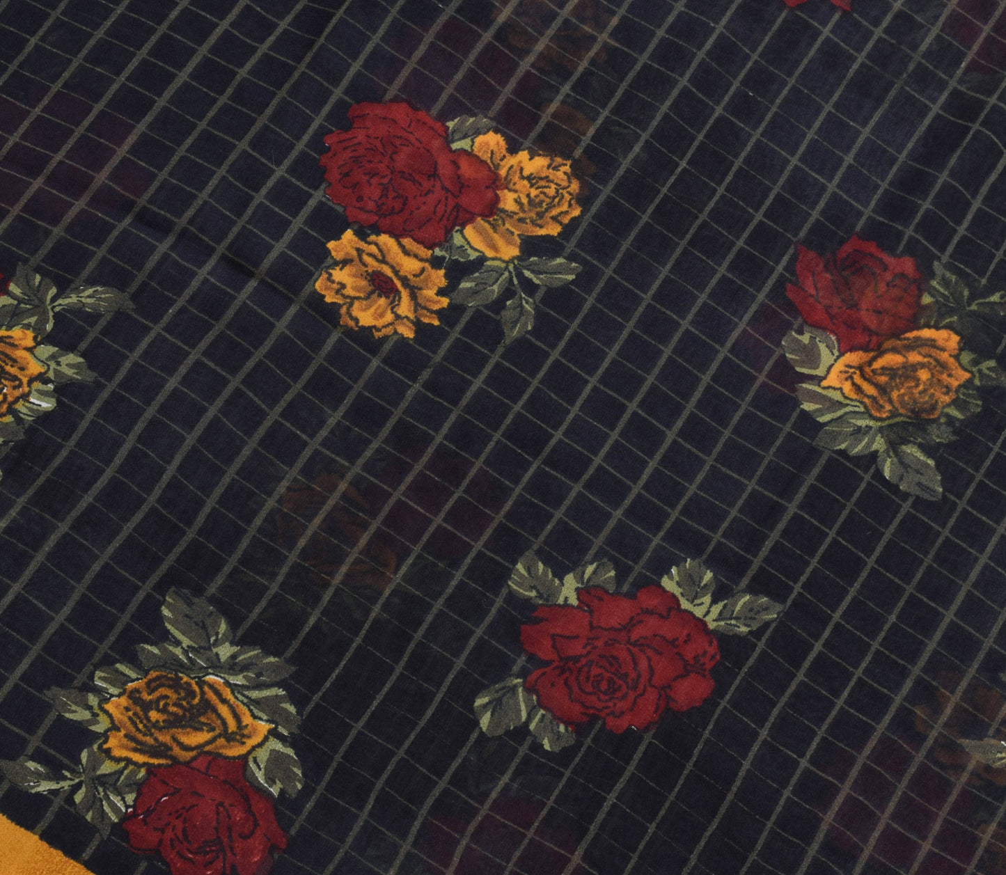 Sushila Vintage Floral Black Saree 100% Pure Georgette Silk Printed Craft Fabric