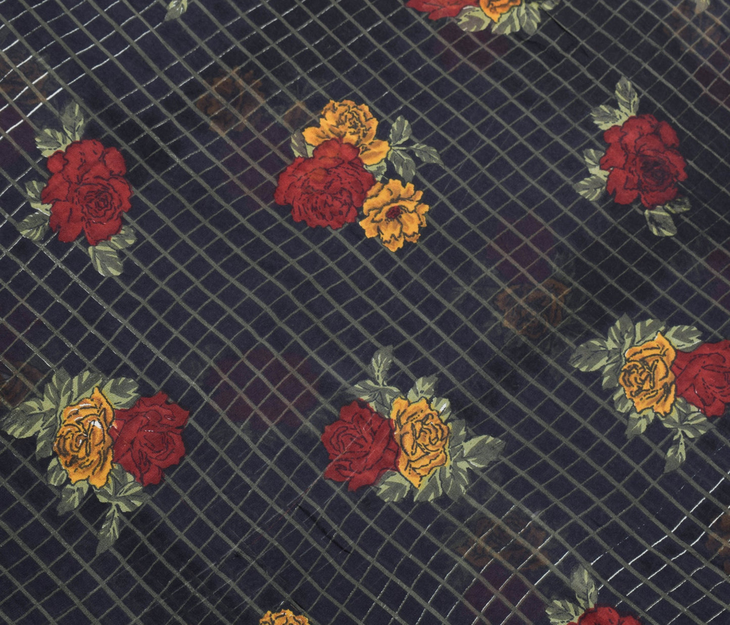 Sushila Vintage Floral Black Saree 100% Pure Georgette Silk Printed Craft Fabric