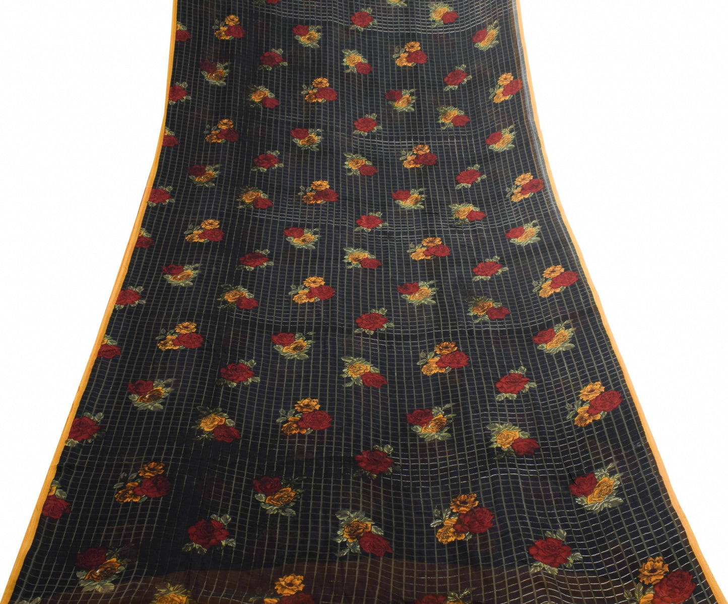 Sushila Vintage Floral Black Saree 100% Pure Georgette Silk Printed Craft Fabric