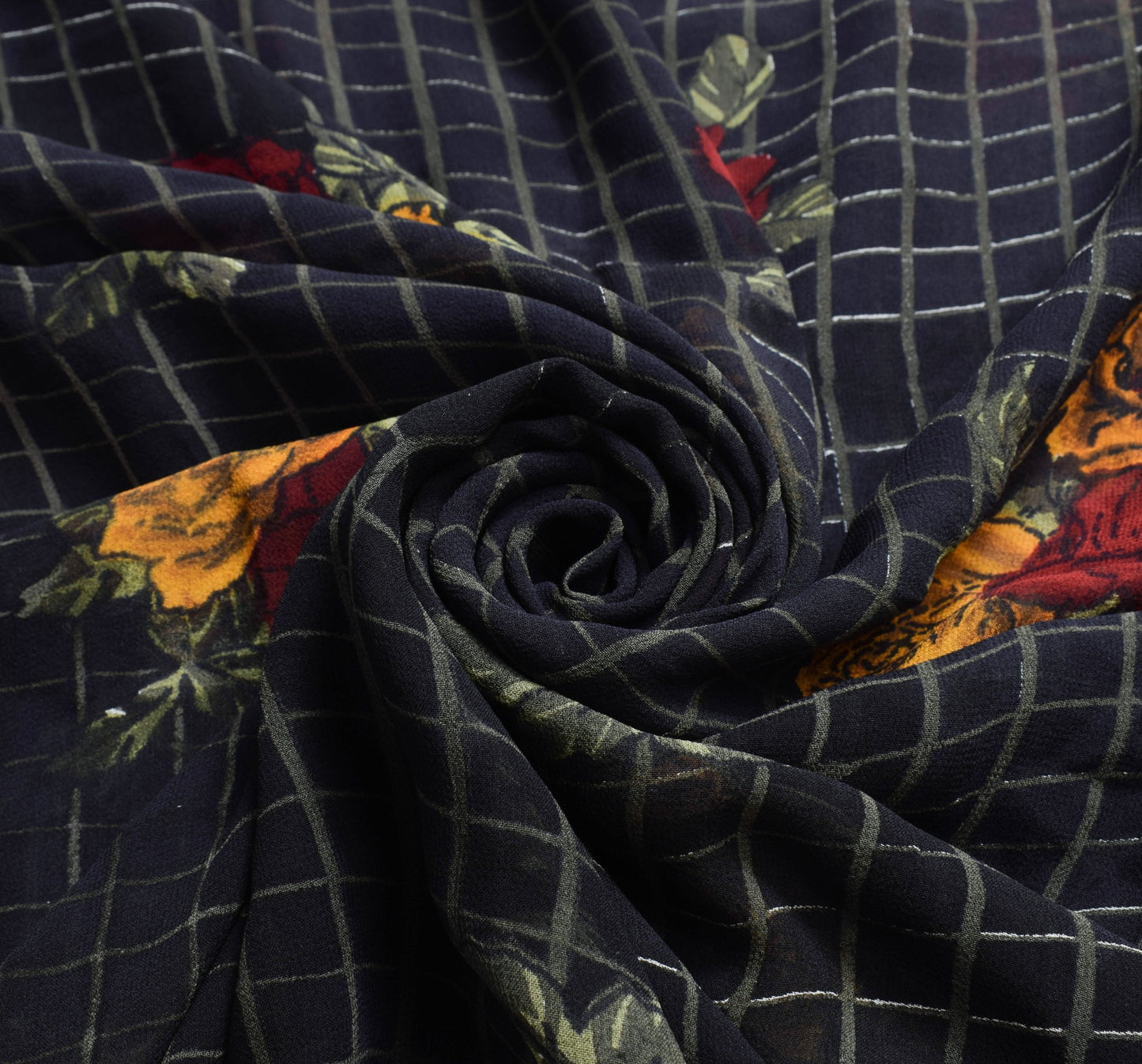 Sushila Vintage Floral Black Saree 100% Pure Georgette Silk Printed Craft Fabric