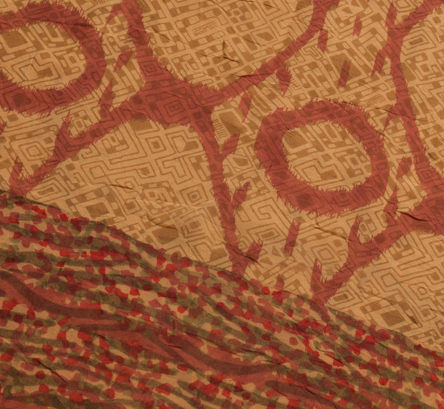 Sushila Vintage Saree 100% Pure Georgette Silk Printed Brown Dress Craft Fabric