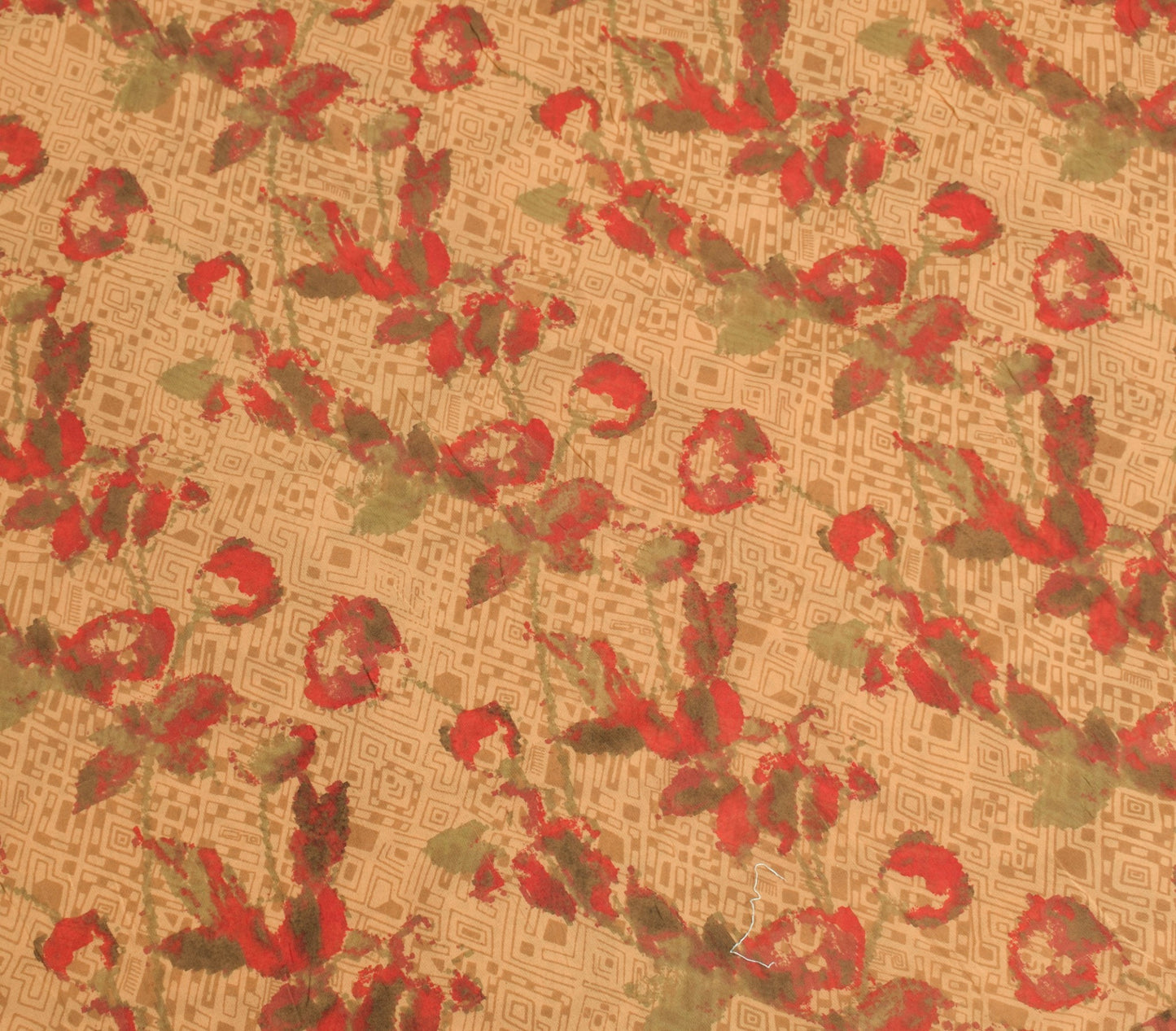 Sushila Vintage Saree 100% Pure Georgette Silk Printed Brown Dress Craft Fabric