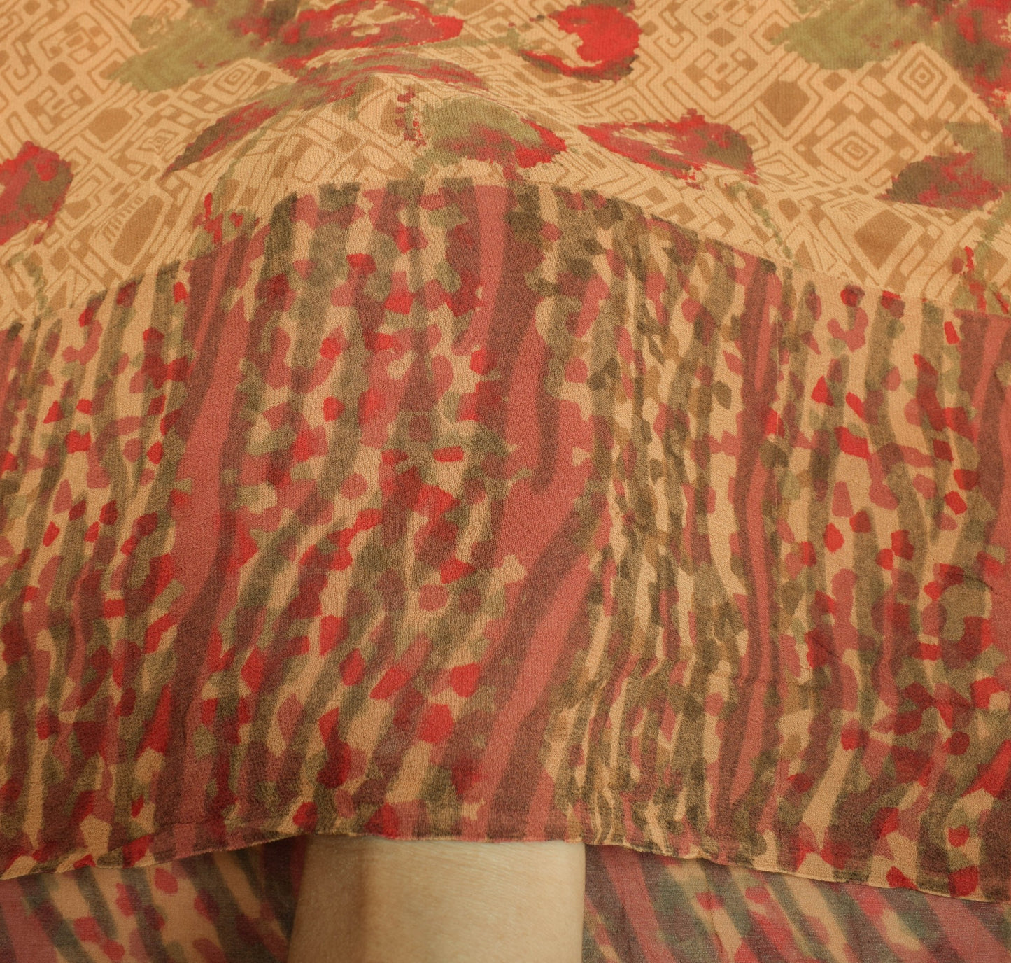 Sushila Vintage Saree 100% Pure Georgette Silk Printed Brown Dress Craft Fabric