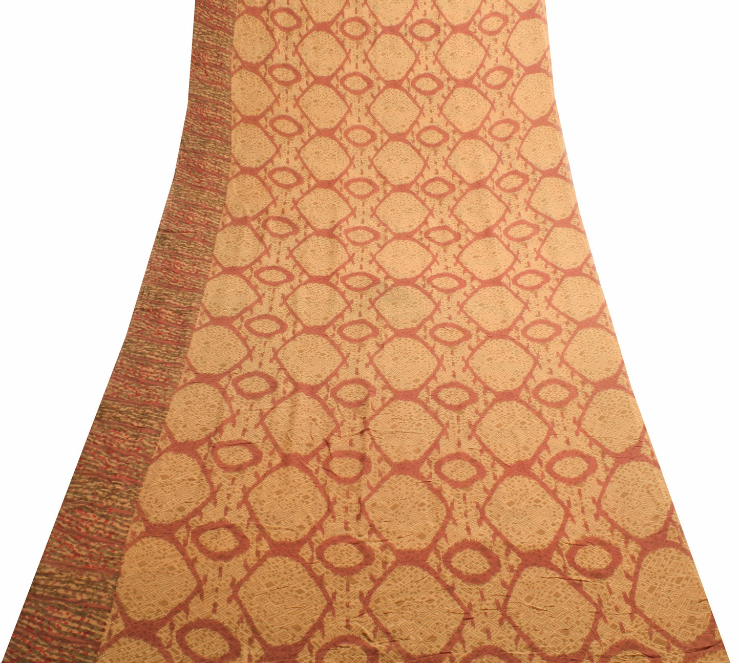 Sushila Vintage Saree 100% Pure Georgette Silk Printed Brown Dress Craft Fabric