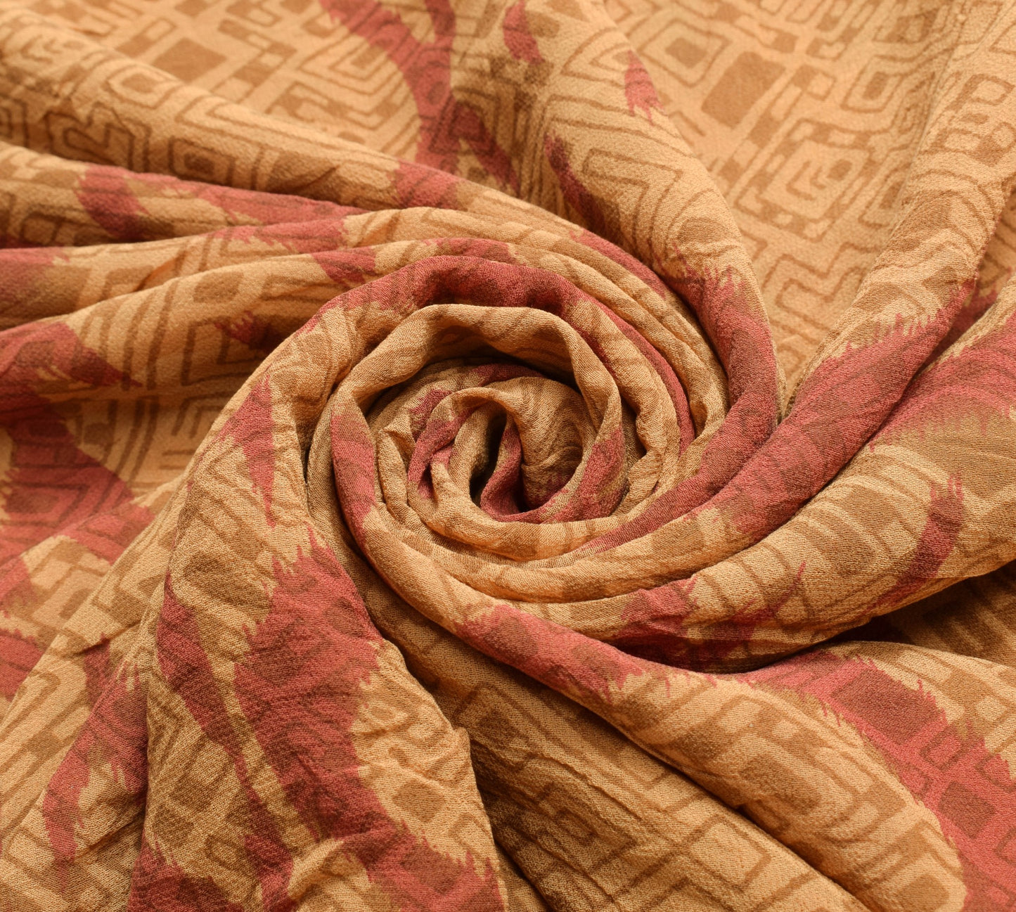 Sushila Vintage Saree 100% Pure Georgette Silk Printed Brown Dress Craft Fabric