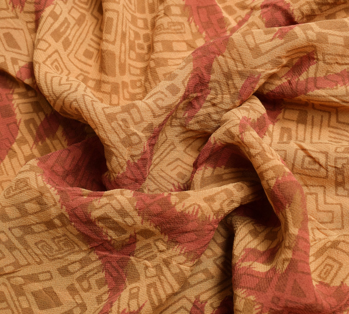 Sushila Vintage Saree 100% Pure Georgette Silk Printed Brown Dress Craft Fabric