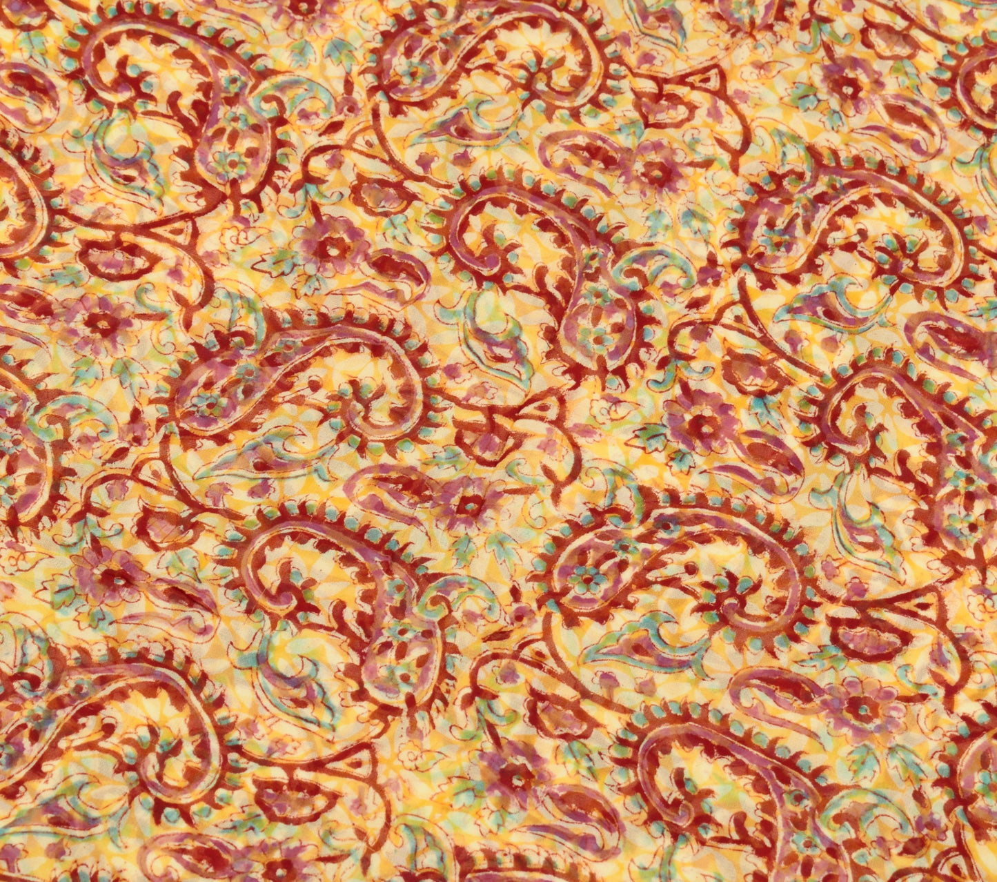 Sushila Vintage Yellow Saree Pure Georgette Silk Paisley Printed Craft Fabric