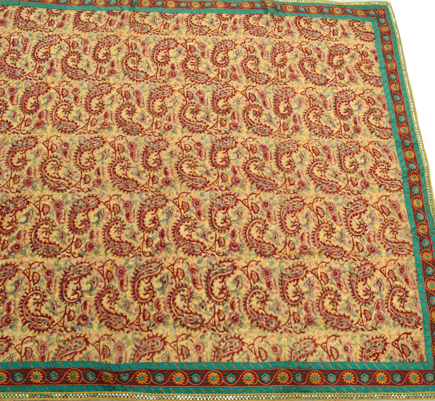 Sushila Vintage Yellow Saree Pure Georgette Silk Paisley Printed Craft Fabric
