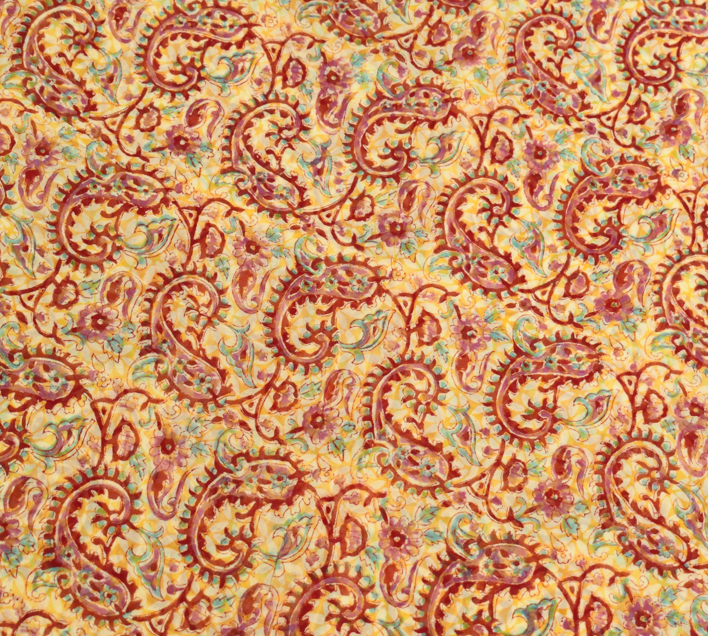 Sushila Vintage Yellow Saree Pure Georgette Silk Paisley Printed Craft Fabric