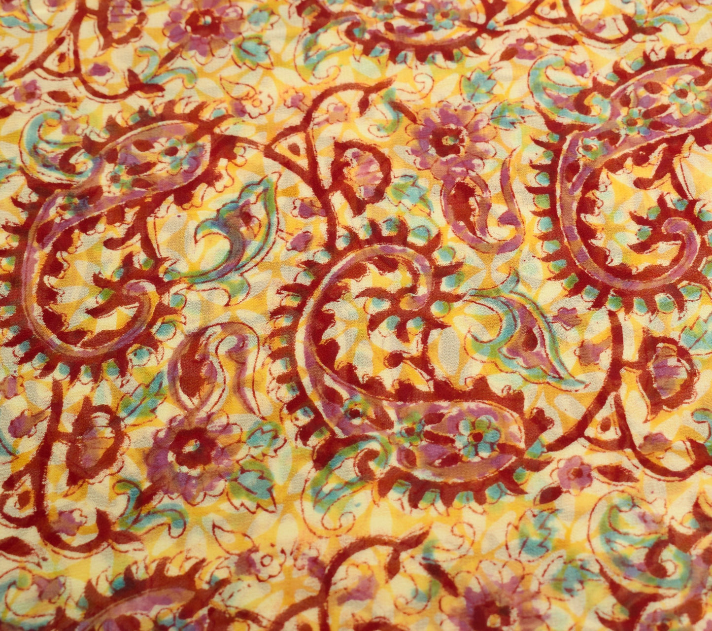 Sushila Vintage Yellow Saree Pure Georgette Silk Paisley Printed Craft Fabric