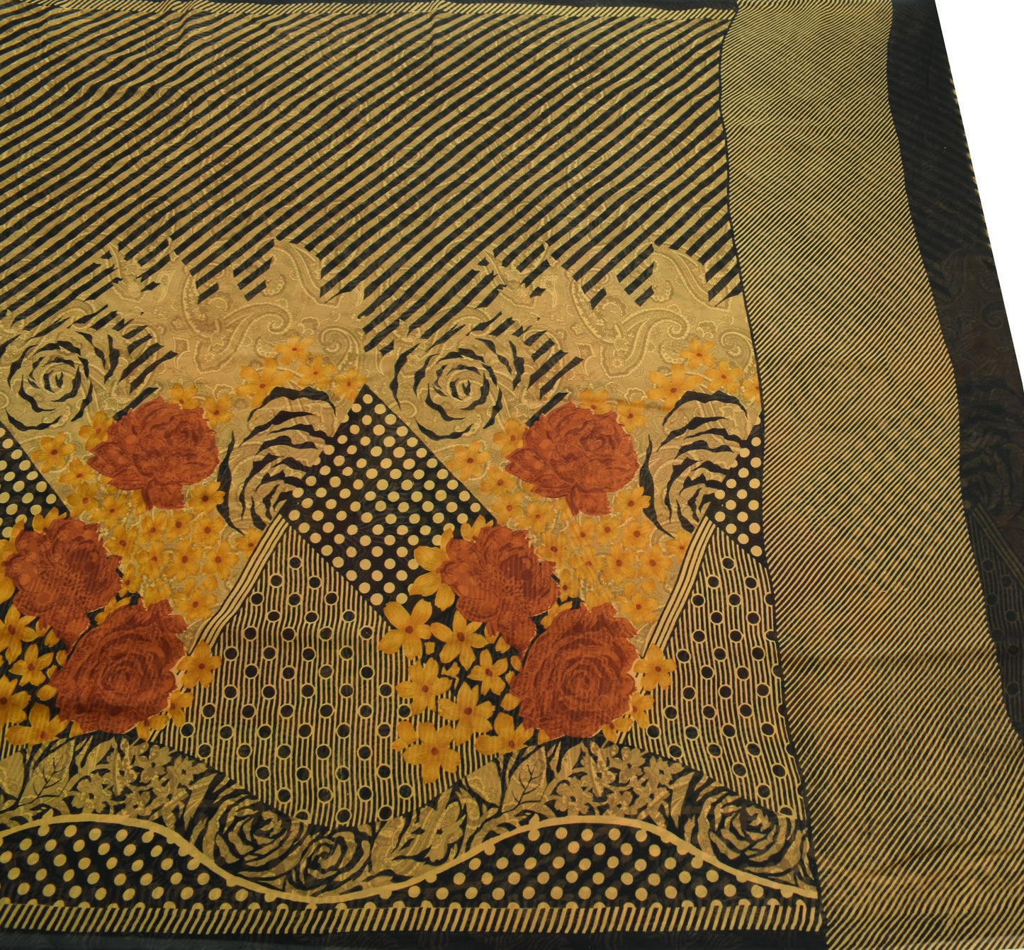 Sushila Vintage Polka Dot Saree Pure Georgette Silk Printed Black Craft Fabric