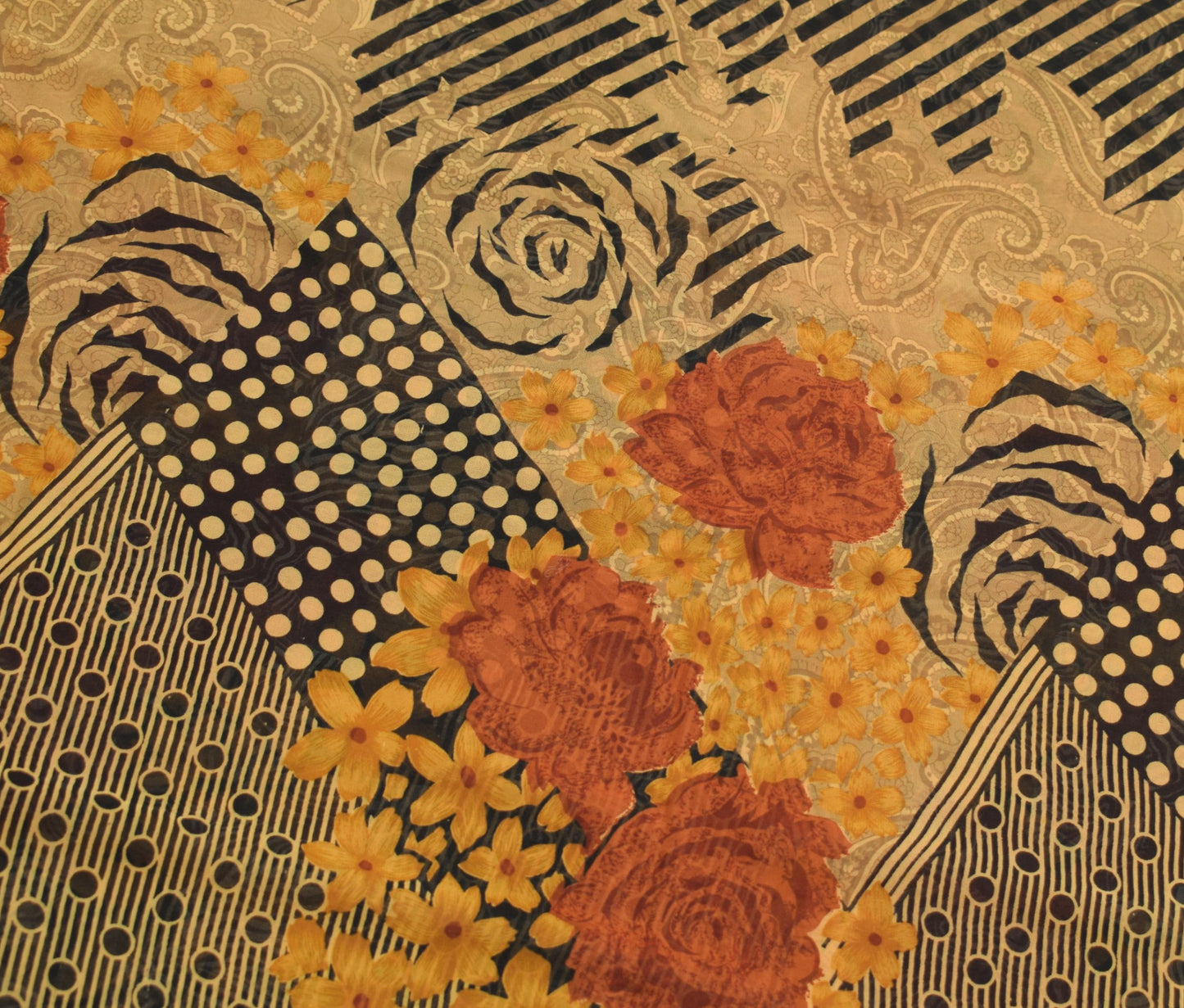 Sushila Vintage Polka Dot Saree Pure Georgette Silk Printed Black Craft Fabric