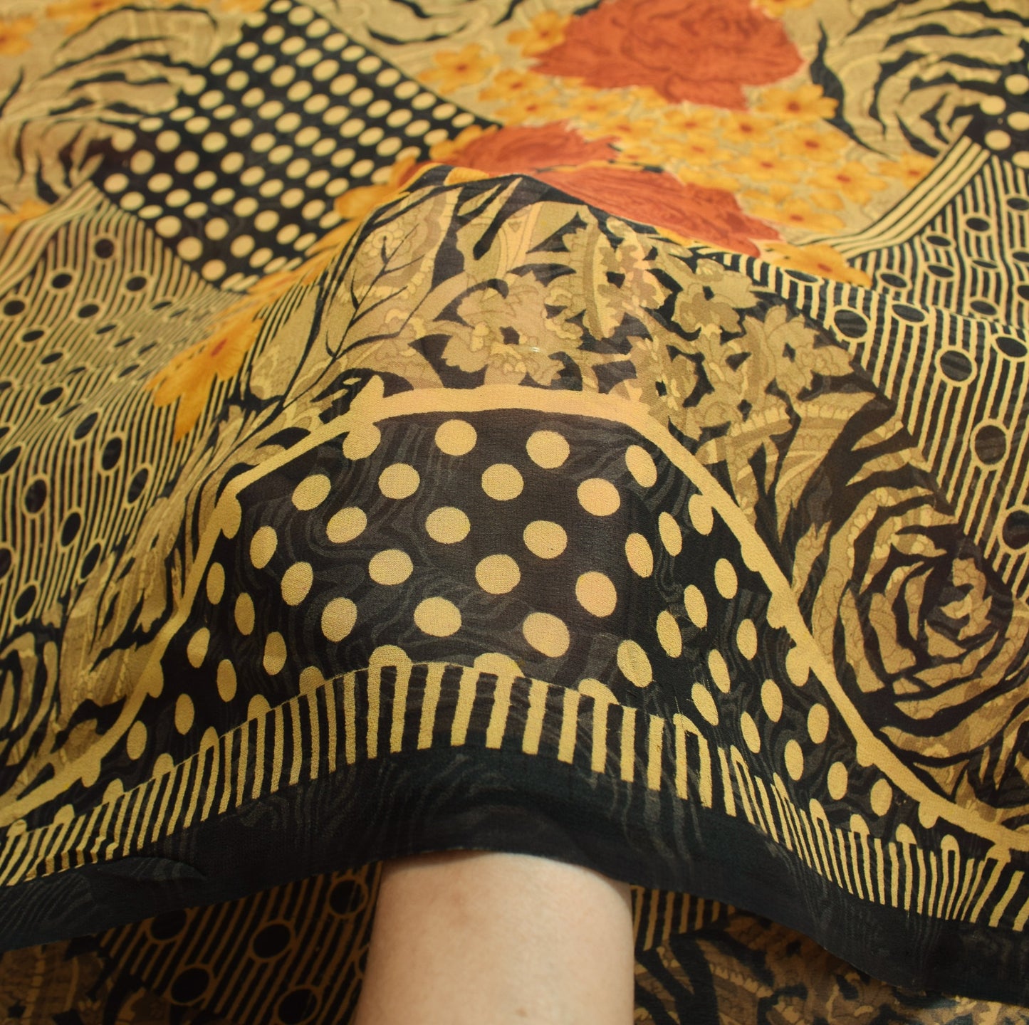 Sushila Vintage Polka Dot Saree Pure Georgette Silk Printed Black Craft Fabric