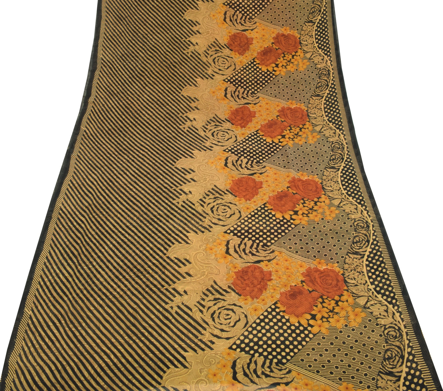 Sushila Vintage Polka Dot Saree Pure Georgette Silk Printed Black Craft Fabric