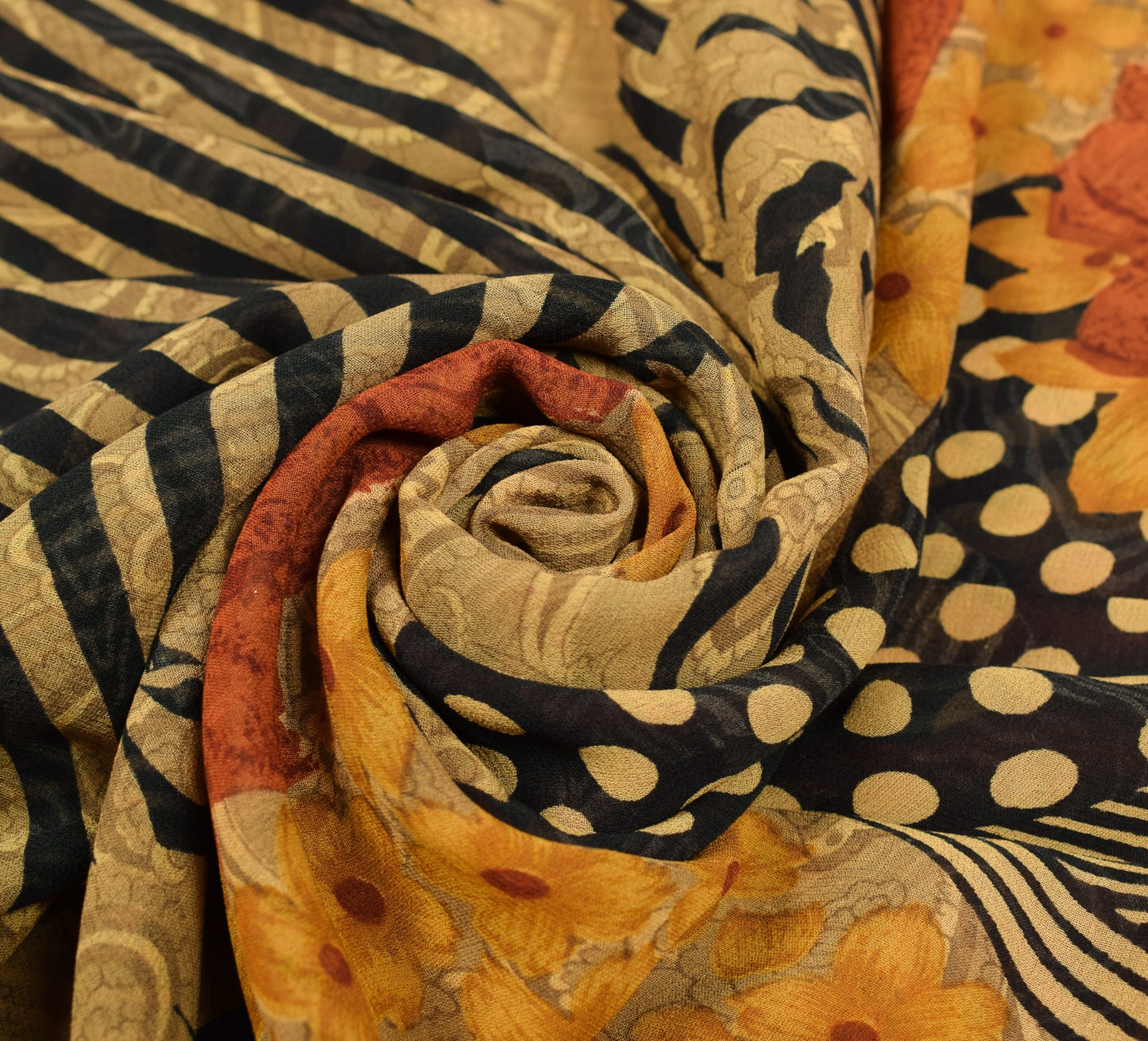 Sushila Vintage Polka Dot Saree Pure Georgette Silk Printed Black Craft Fabric