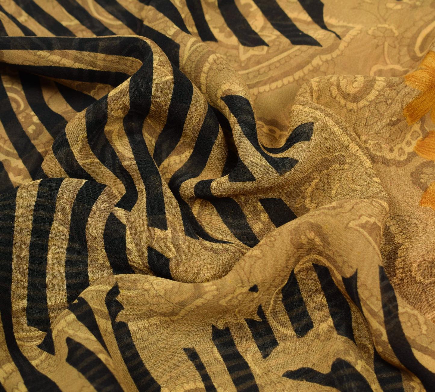 Sushila Vintage Polka Dot Saree Pure Georgette Silk Printed Black Craft Fabric