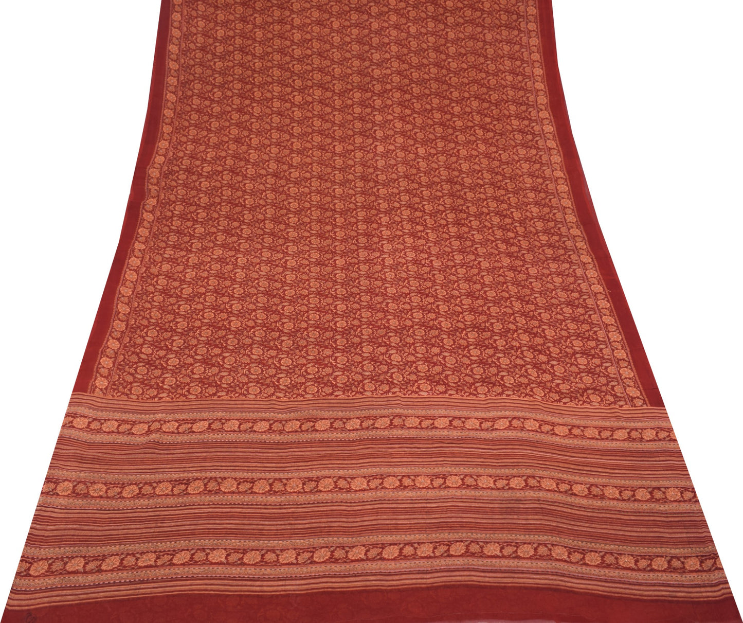 Sushila Vintage Floral Saree 100%Pure Georgette Silk Printed Maroon Craft Fabric