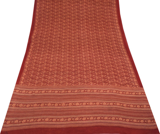 Sushila Vintage Floral Saree 100%Pure Georgette Silk Printed Maroon Craft Fabric