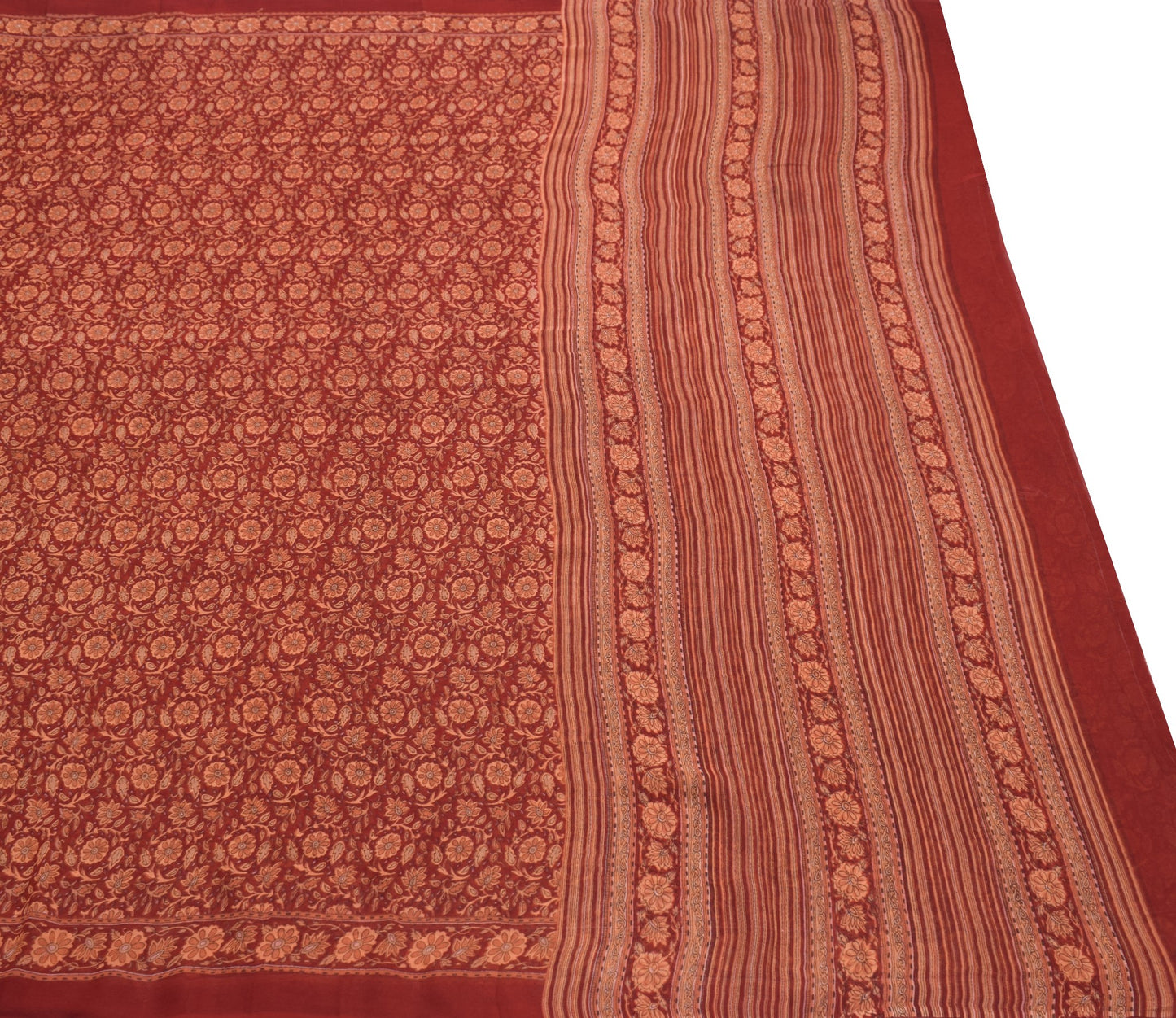 Sushila Vintage Floral Saree 100%Pure Georgette Silk Printed Maroon Craft Fabric