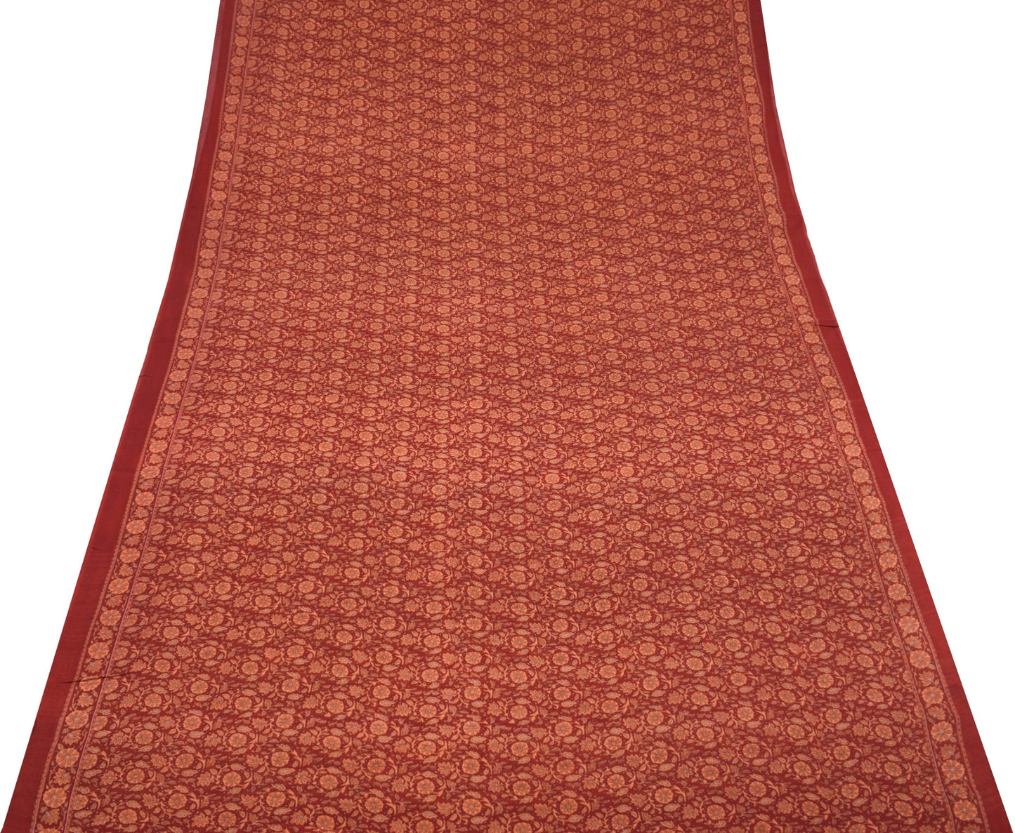 Sushila Vintage Floral Saree 100%Pure Georgette Silk Printed Maroon Craft Fabric