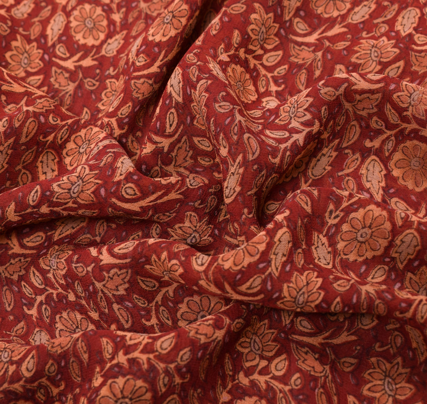 Sushila Vintage Floral Saree 100%Pure Georgette Silk Printed Maroon Craft Fabric
