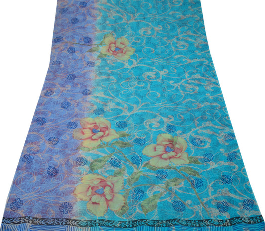 Sushila Vintage Multi-Color Scrap Saree Pure Georgette Printed Remnant Fabric