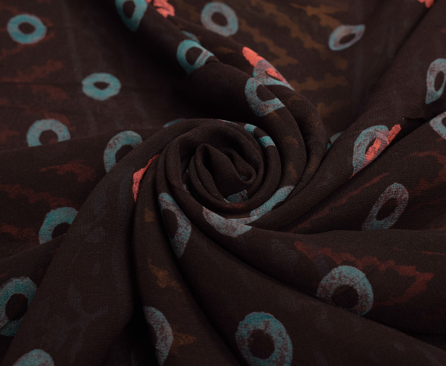 Sushila Vintage Black Scrap Saree Pure Georgette Printed Sari Remnant Fabric