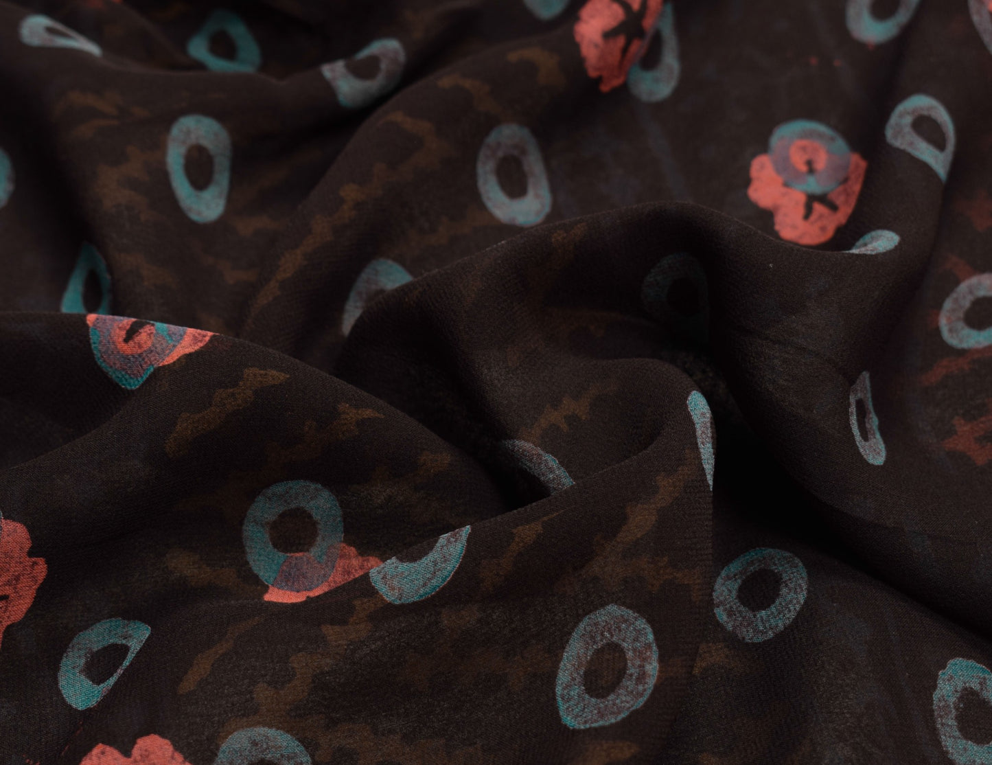 Sushila Vintage Black Scrap Saree Pure Georgette Printed Sari Remnant Fabric