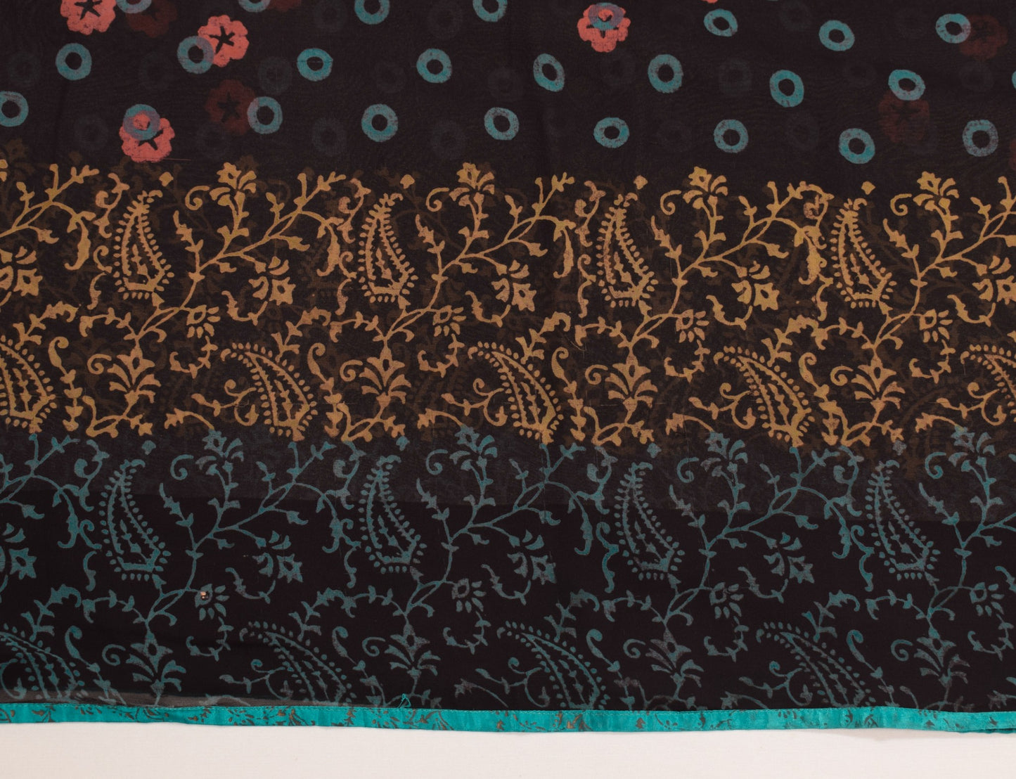 Sushila Vintage Black Scrap Saree Pure Georgette Printed Sari Remnant Fabric
