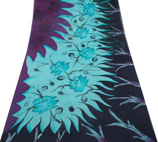 Sushila Vintage Floral Saree 100%Pure Georgette Silk Printed Indian Craft Fabric