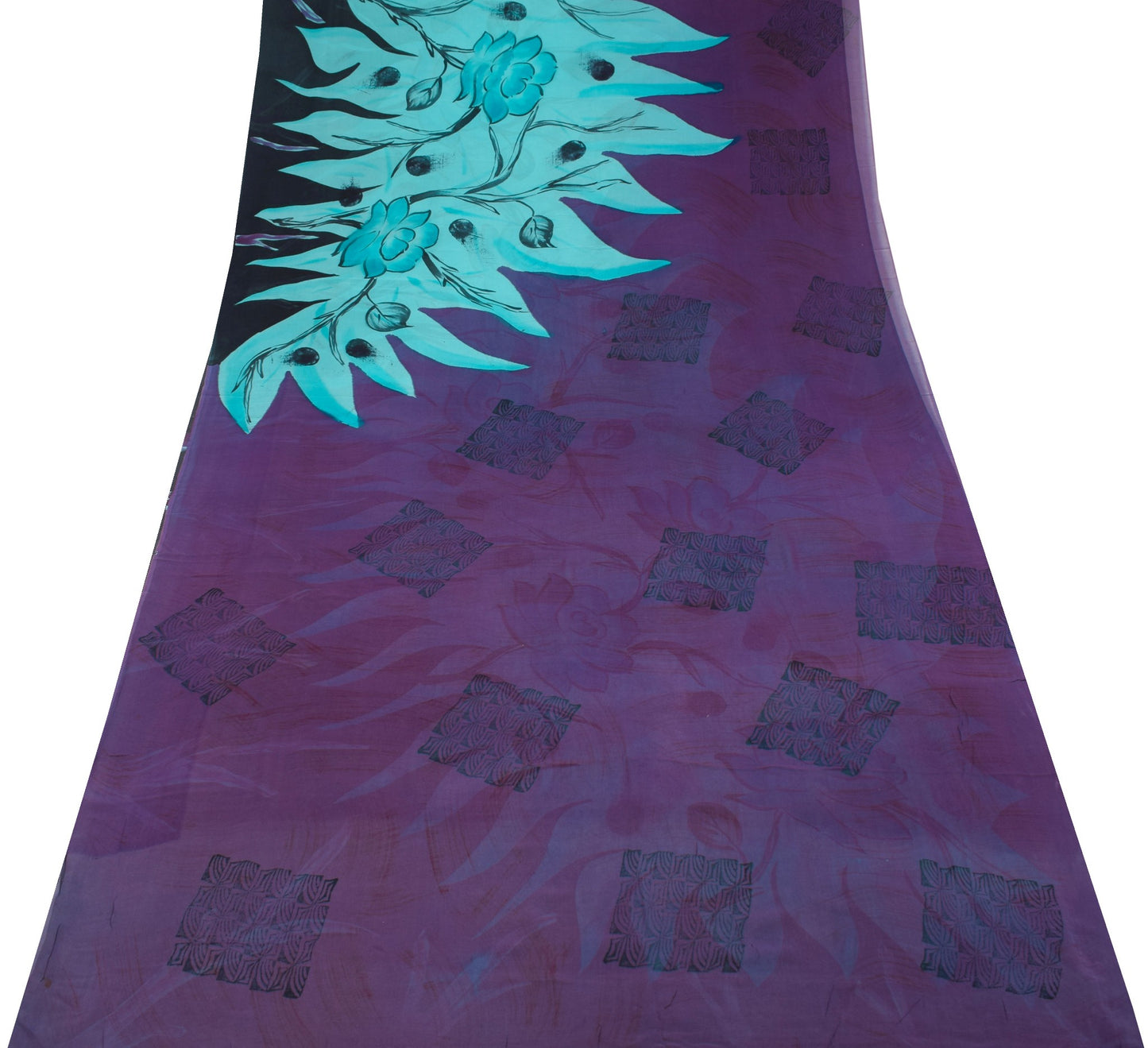 Sushila Vintage Floral Saree 100%Pure Georgette Silk Printed Indian Craft Fabric