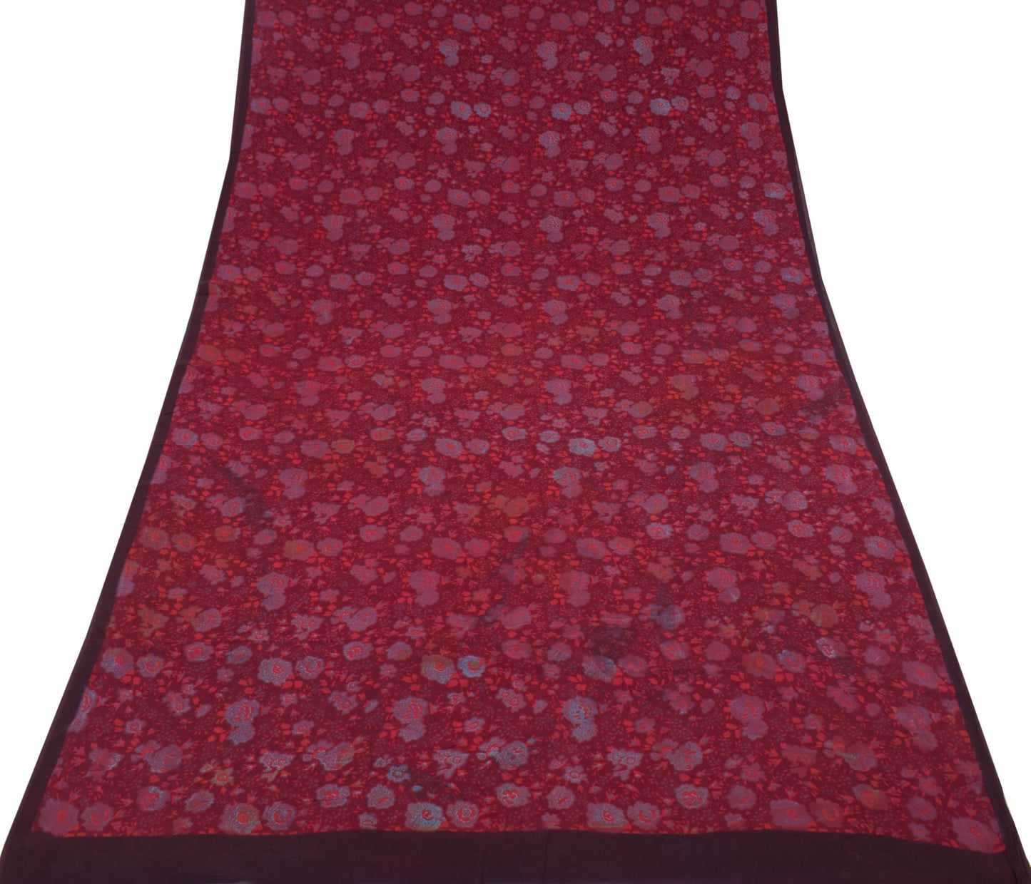 Sushila Vintage Maroon Sari 100% Pure Georgette Silk Printed Floral Craft Fabric