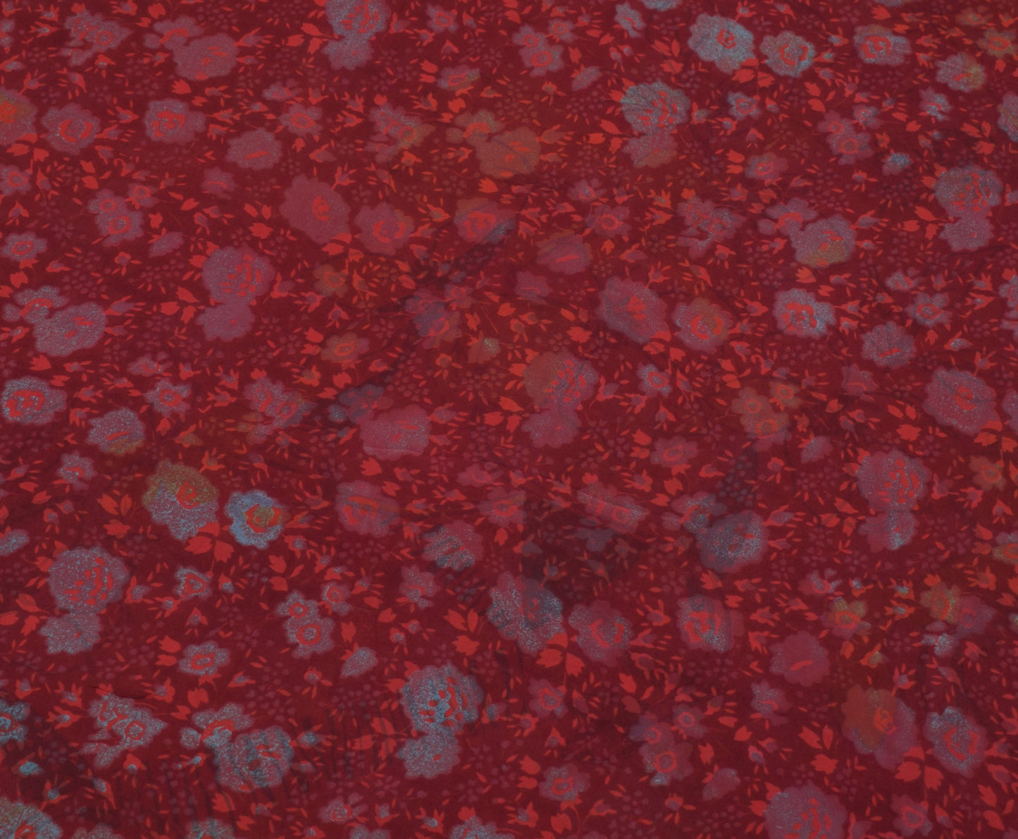 Sushila Vintage Maroon Sari 100% Pure Georgette Silk Printed Floral Craft Fabric