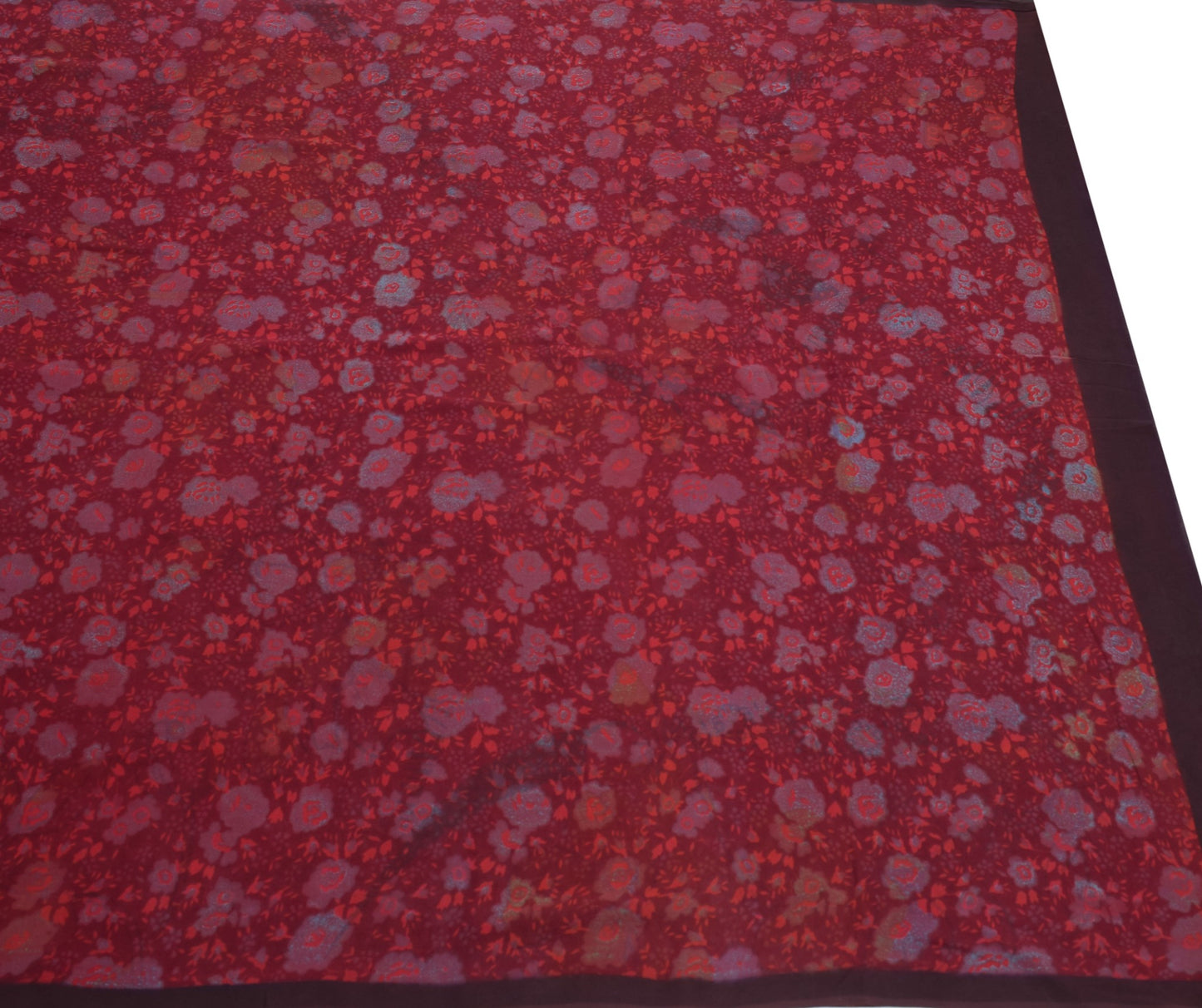 Sushila Vintage Maroon Sari 100% Pure Georgette Silk Printed Floral Craft Fabric