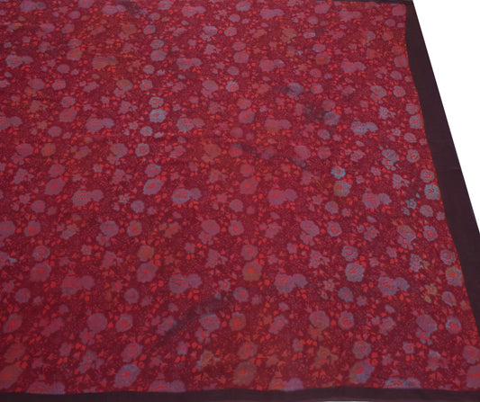 Sushila Vintage Maroon Sari 100% Pure Georgette Silk Printed Floral Craft Fabric