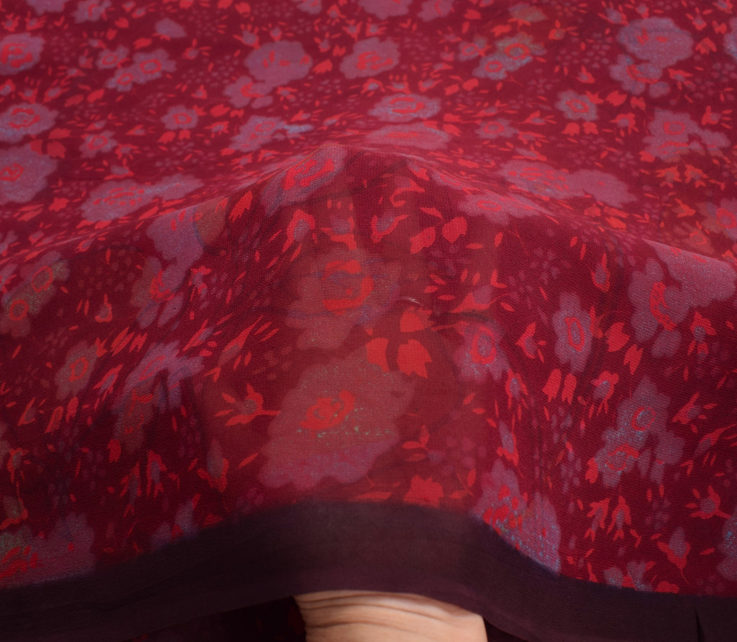 Sushila Vintage Maroon Sari 100% Pure Georgette Silk Printed Floral Craft Fabric