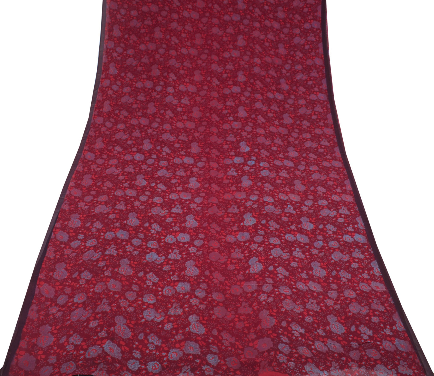Sushila Vintage Maroon Sari 100% Pure Georgette Silk Printed Floral Craft Fabric