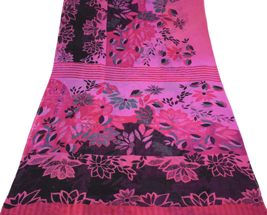 Sushila Vintage Pink Scrap Saree Pure Georgette Printed Floral Remnant Sari
