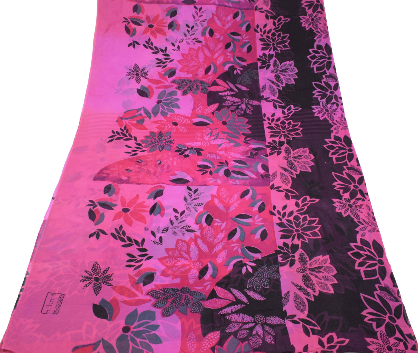 Sushila Vintage Pink Scrap Saree Pure Georgette Printed Floral Remnant Sari