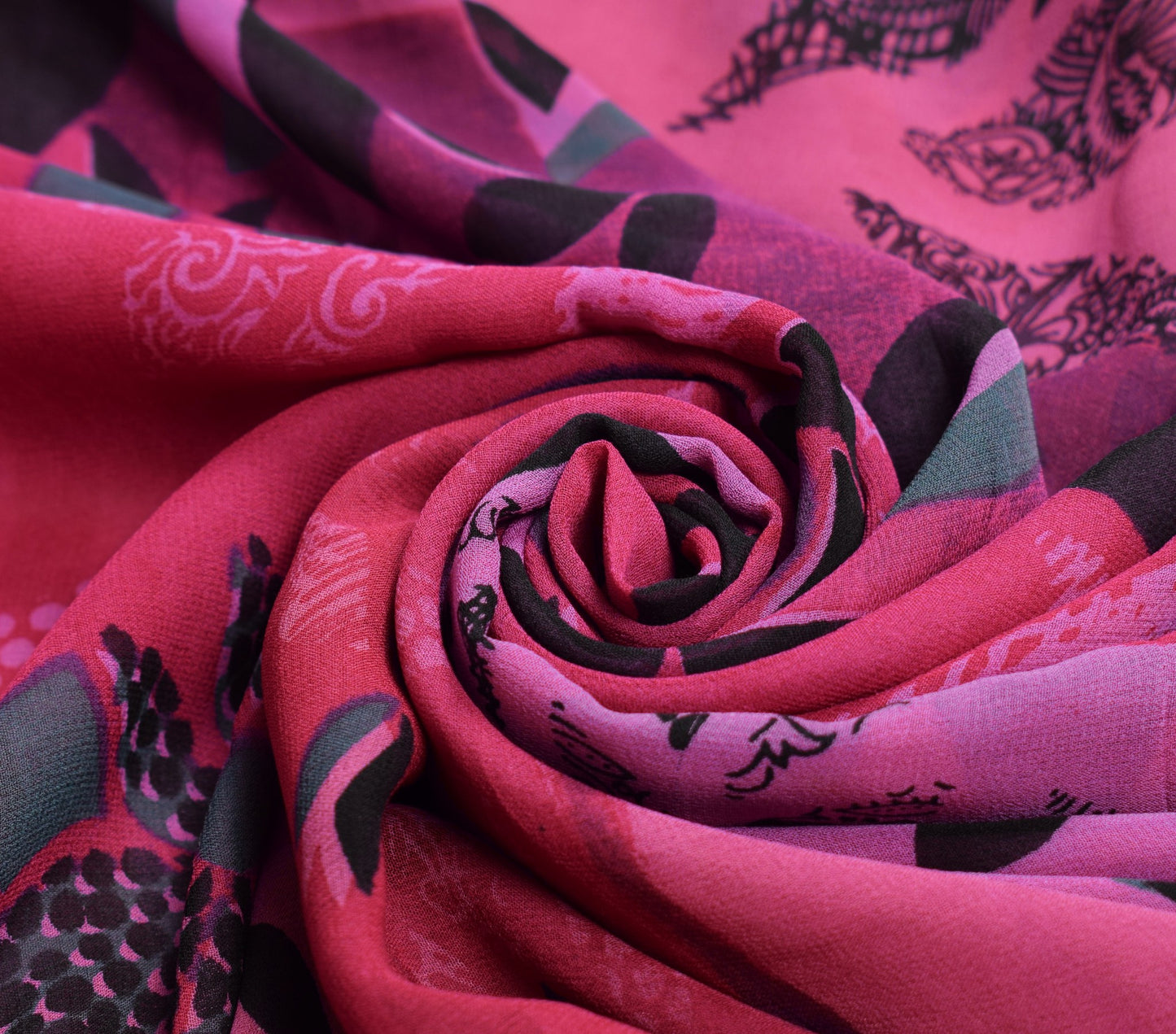 Sushila Vintage Pink Scrap Saree Pure Georgette Printed Floral Remnant Sari